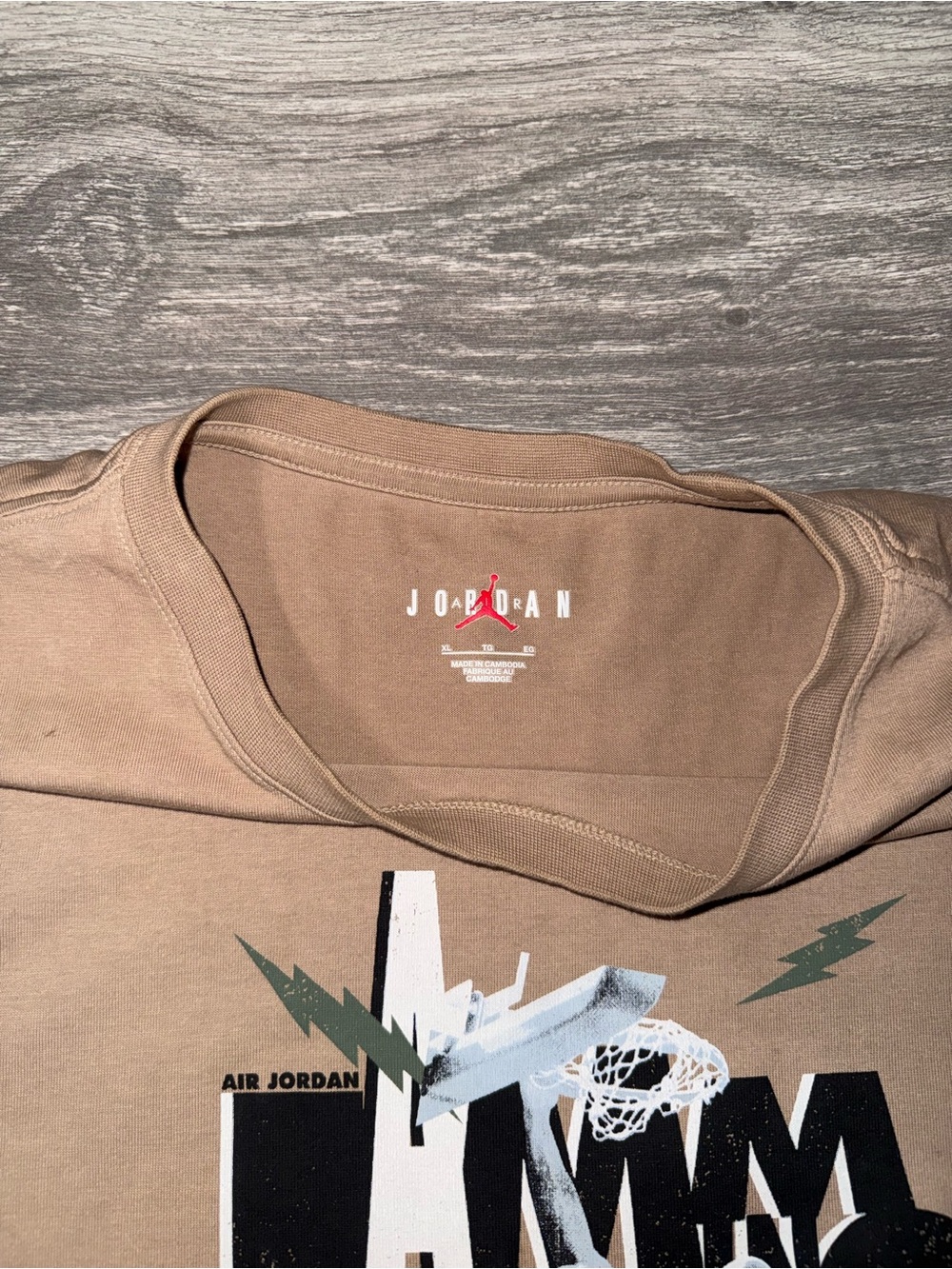 Jordan Tan Graphic Short Sleeve Tee with White & Black Print - Picture 3 of 3